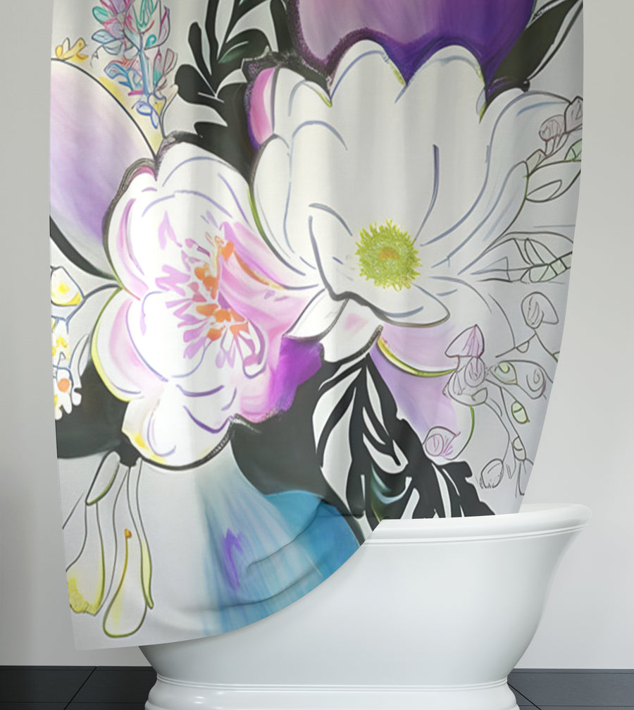Purple Floral Botanical Artwork Shower Curtain