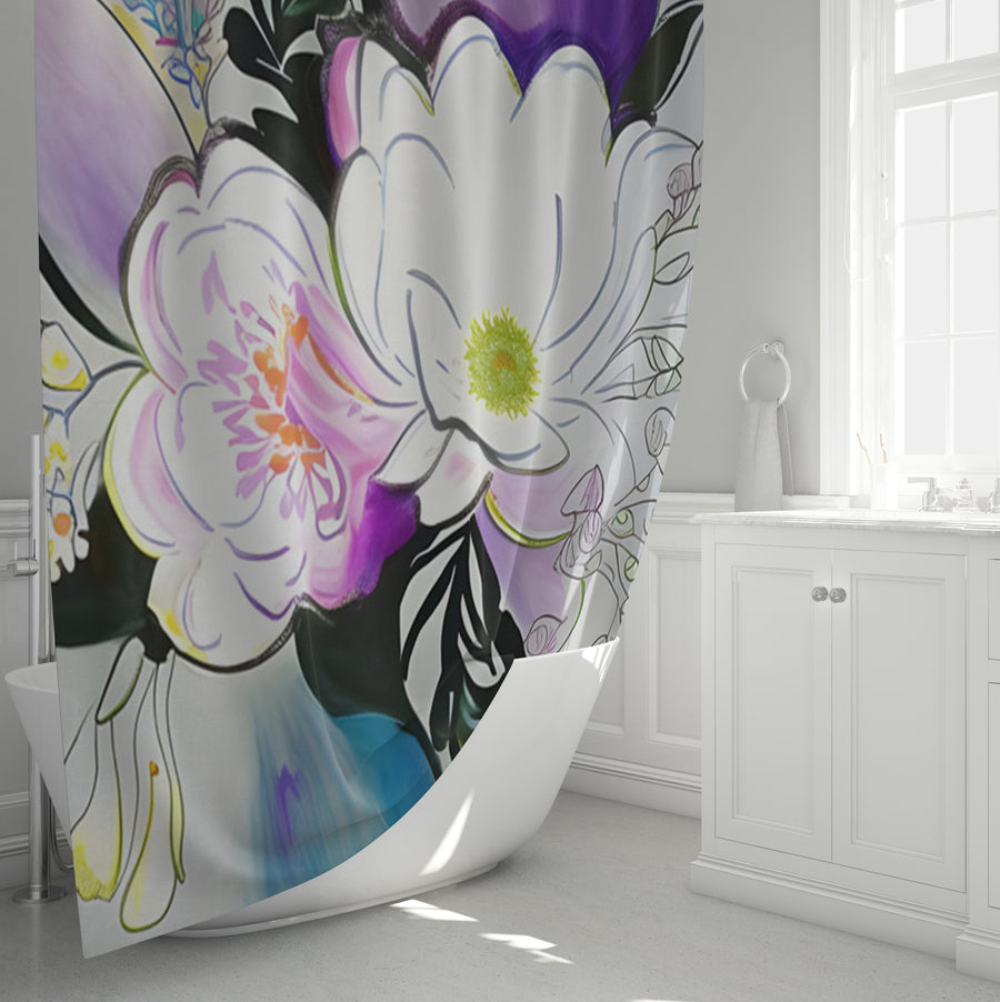 Purple Floral Botanical Artwork Shower Curtain