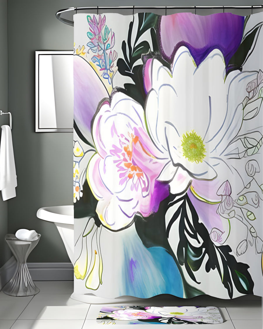 Purple Floral Botanical Artwork Shower Curtain