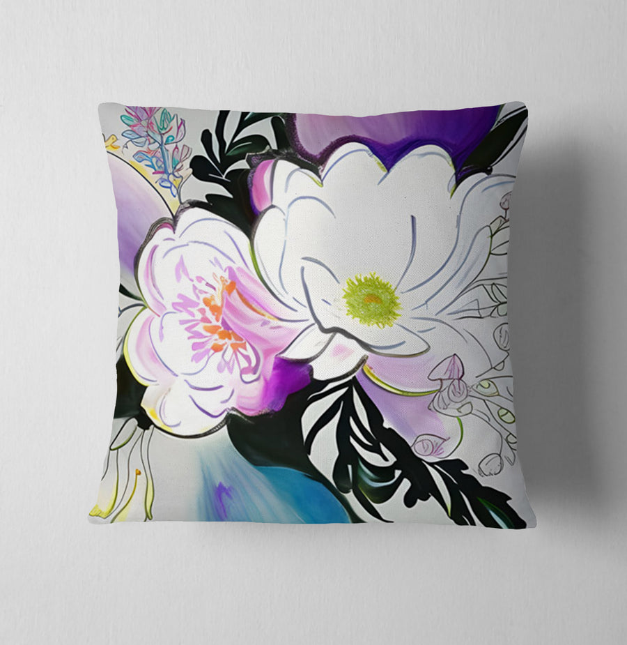 Purple Floral Botanical Artwork Throw Pillow Cover