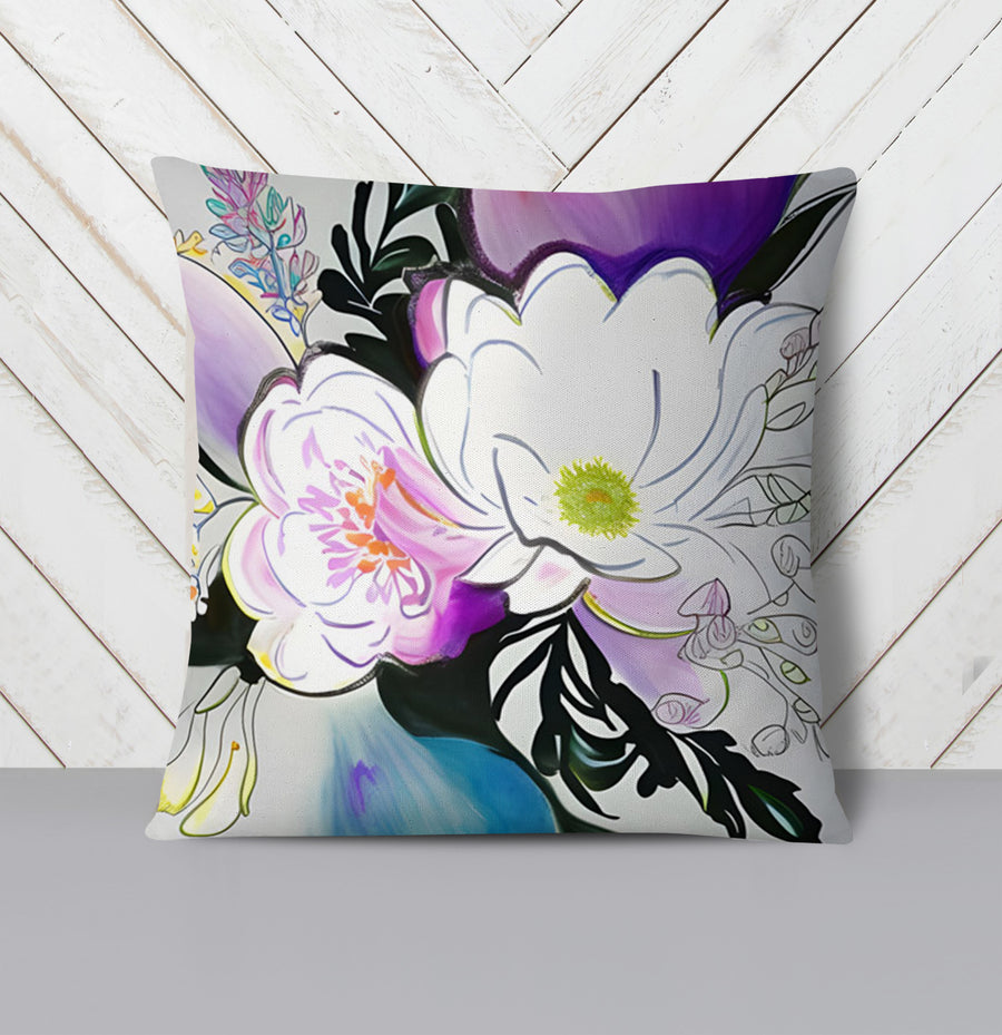 Purple Floral Botanical Artwork Throw Pillow Cover