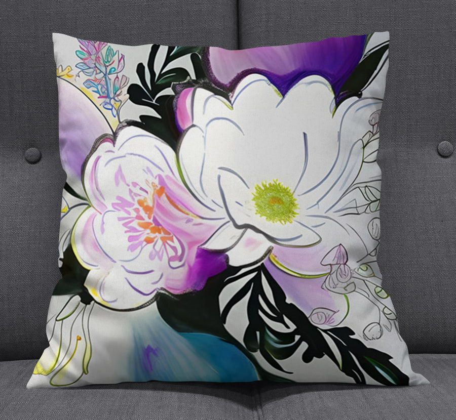 Purple Floral Botanical Artwork Throw Pillow Cover
