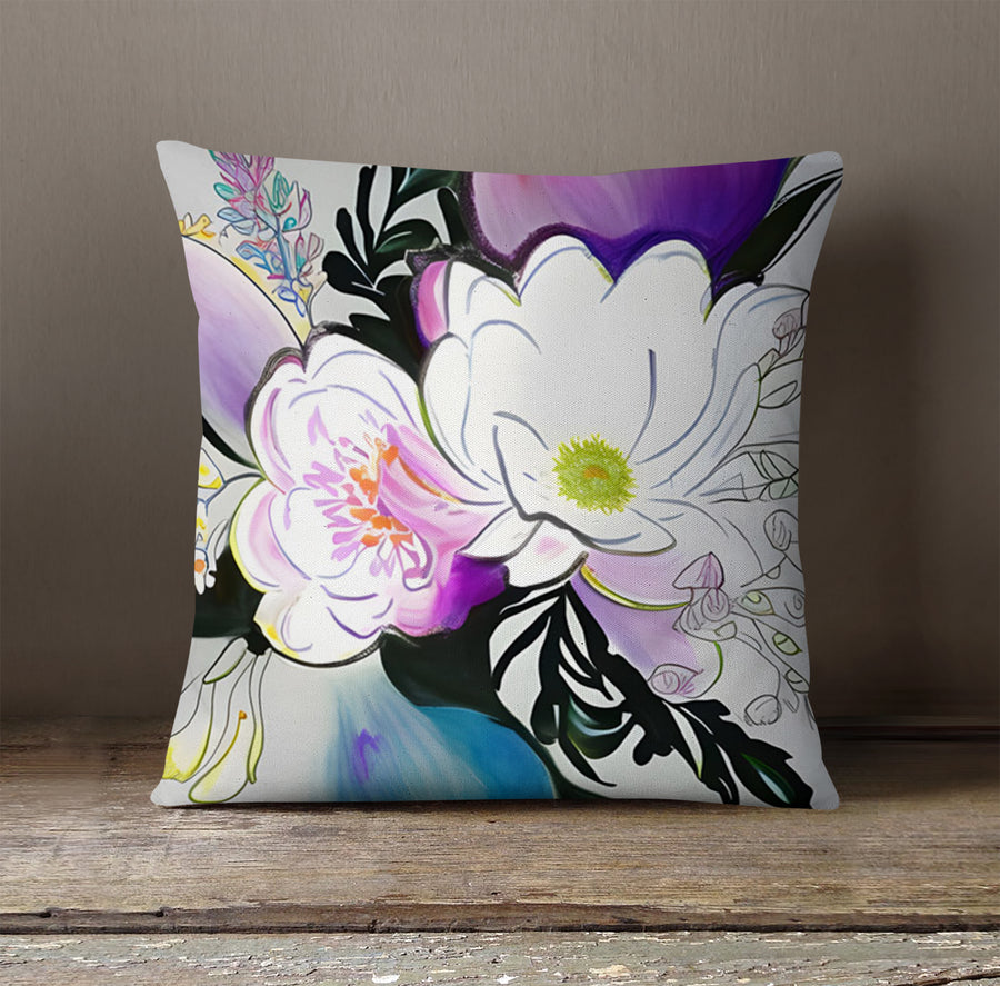 Purple Floral Botanical Artwork Throw Pillow Cover
