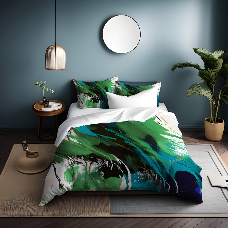 Green Brushstroke Abstract Pattern Duvet Cover