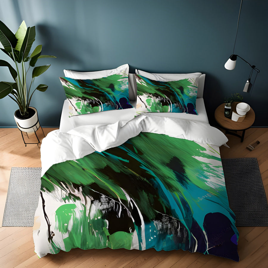 Green Brushstroke Abstract Pattern Duvet Cover
