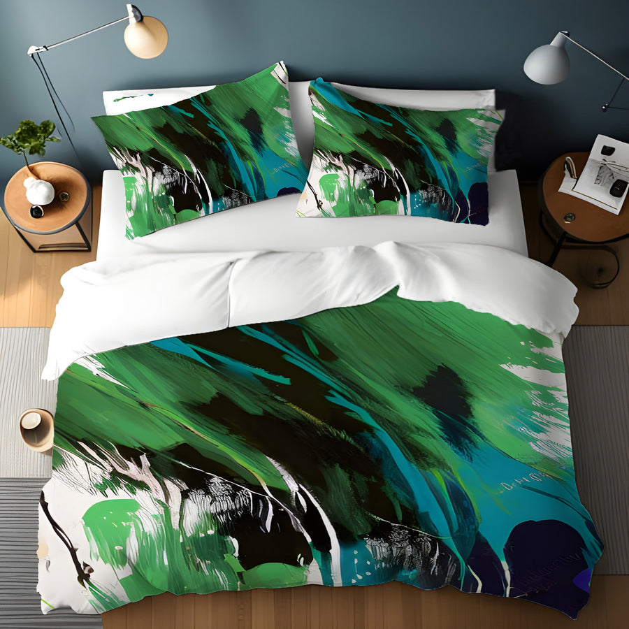 Green Brushstroke Abstract Pattern Duvet Cover