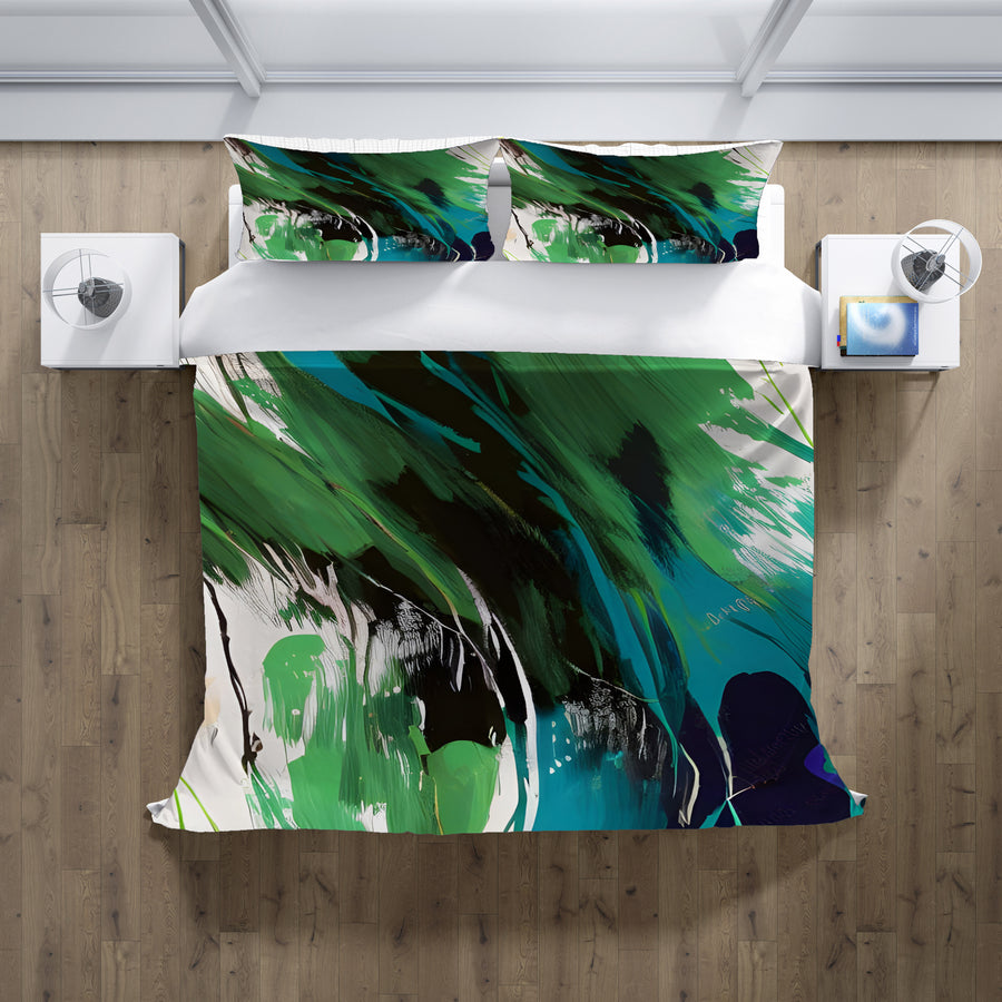 Green Brushstroke Abstract Pattern Duvet Cover