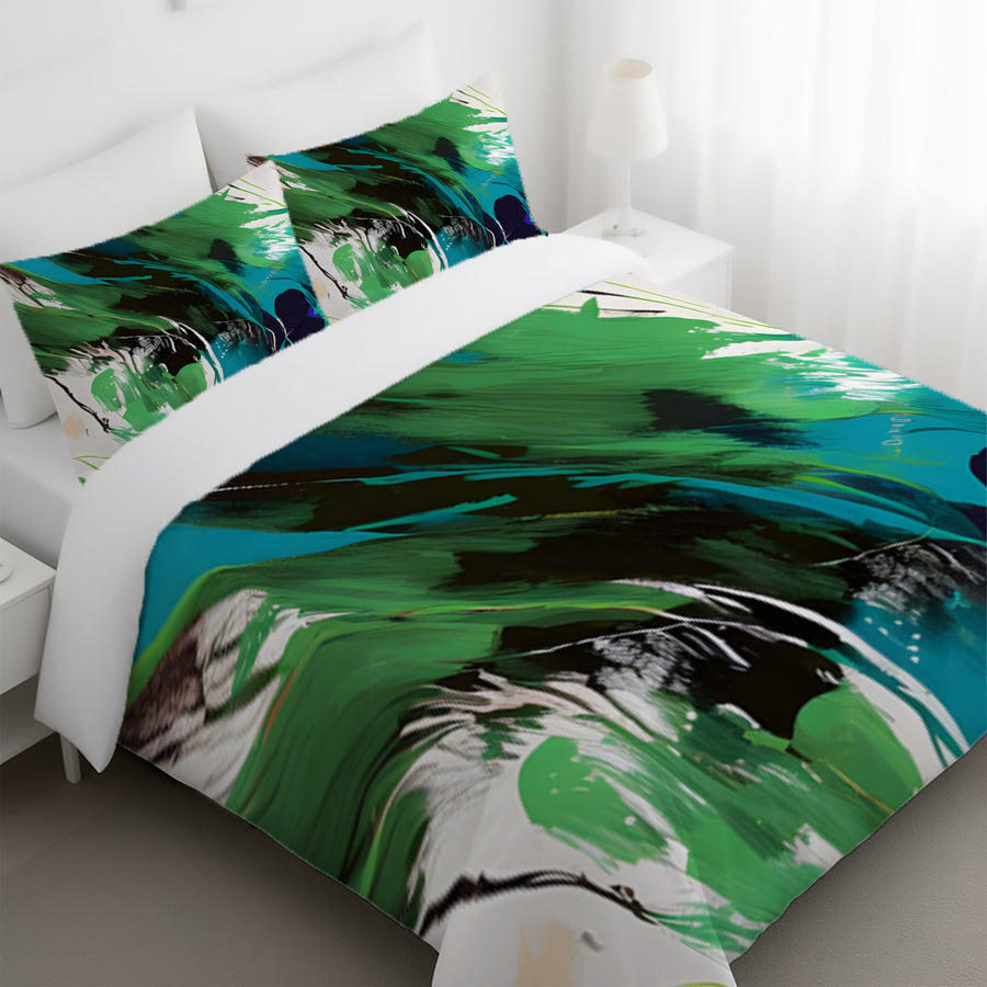 Green Brushstroke Abstract Pattern Duvet Cover