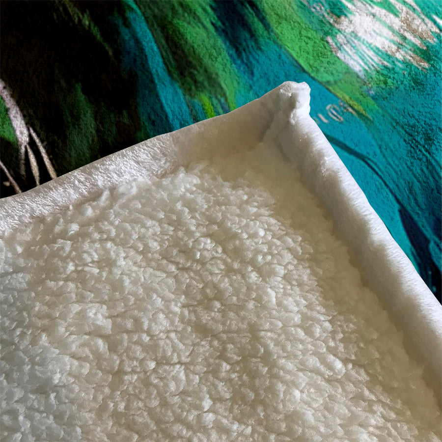 Green Brushstroke Abstract Pattern Fleece Sherpa Blanket