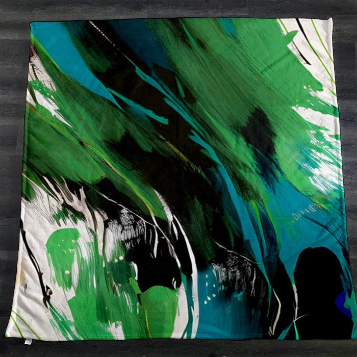 Green Brushstroke Abstract Pattern Fleece Sherpa Blanket
