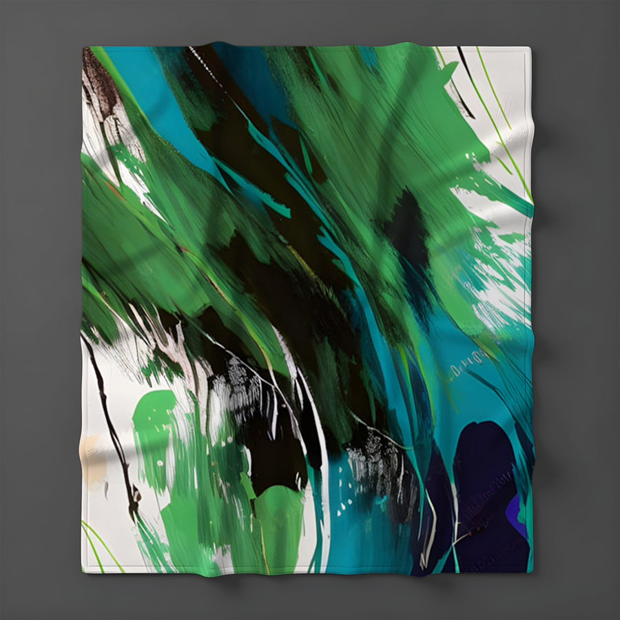 Green Brushstroke Abstract Pattern Fleece Sherpa Blanket