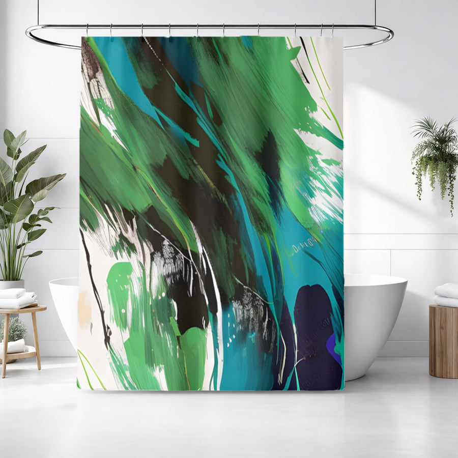 Green Brushstroke Abstract Pattern Shower Curtain