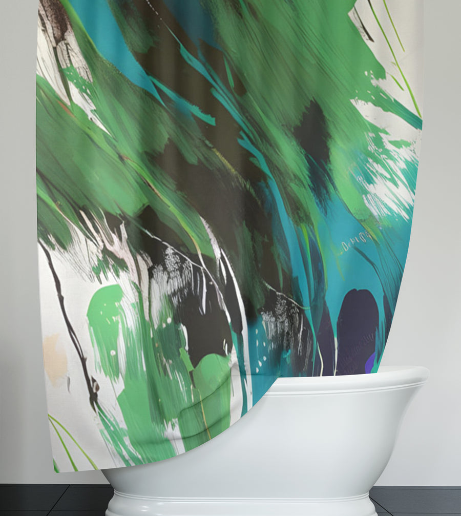 Green Brushstroke Abstract Pattern Shower Curtain