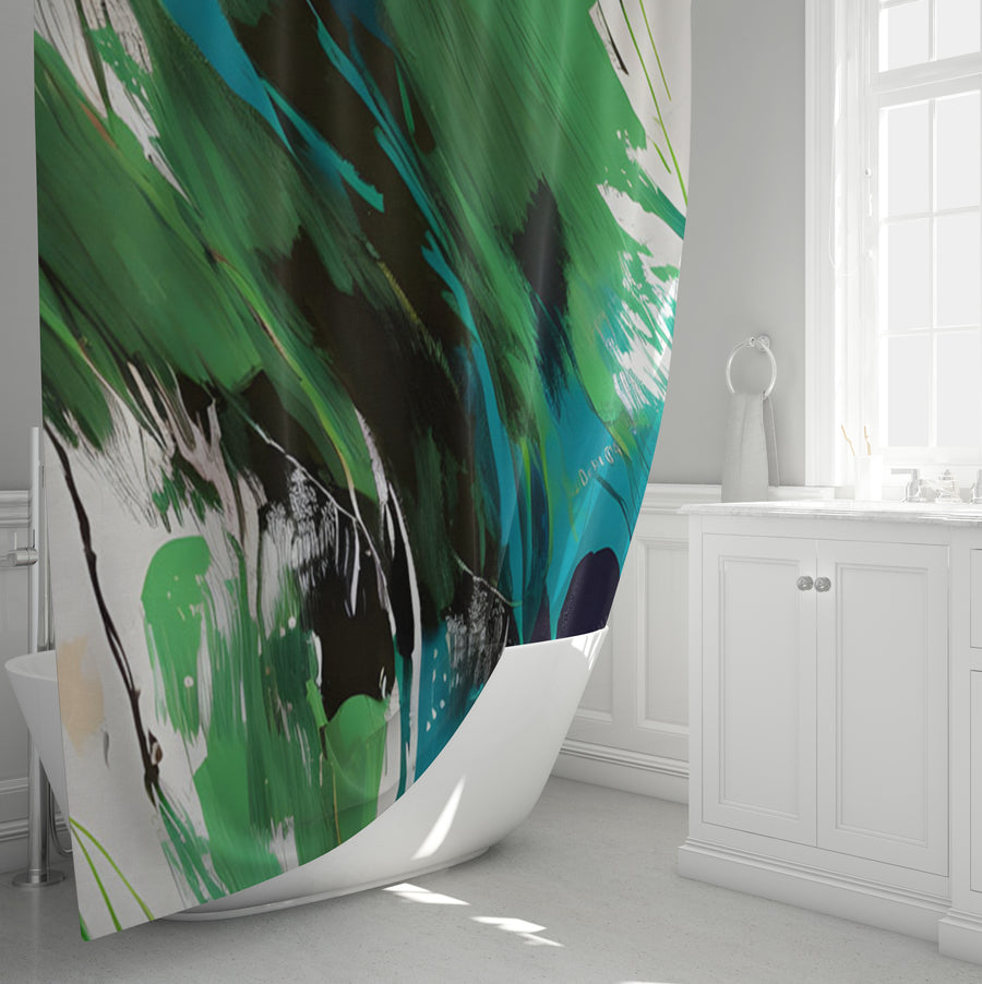 Green Brushstroke Abstract Pattern Shower Curtain