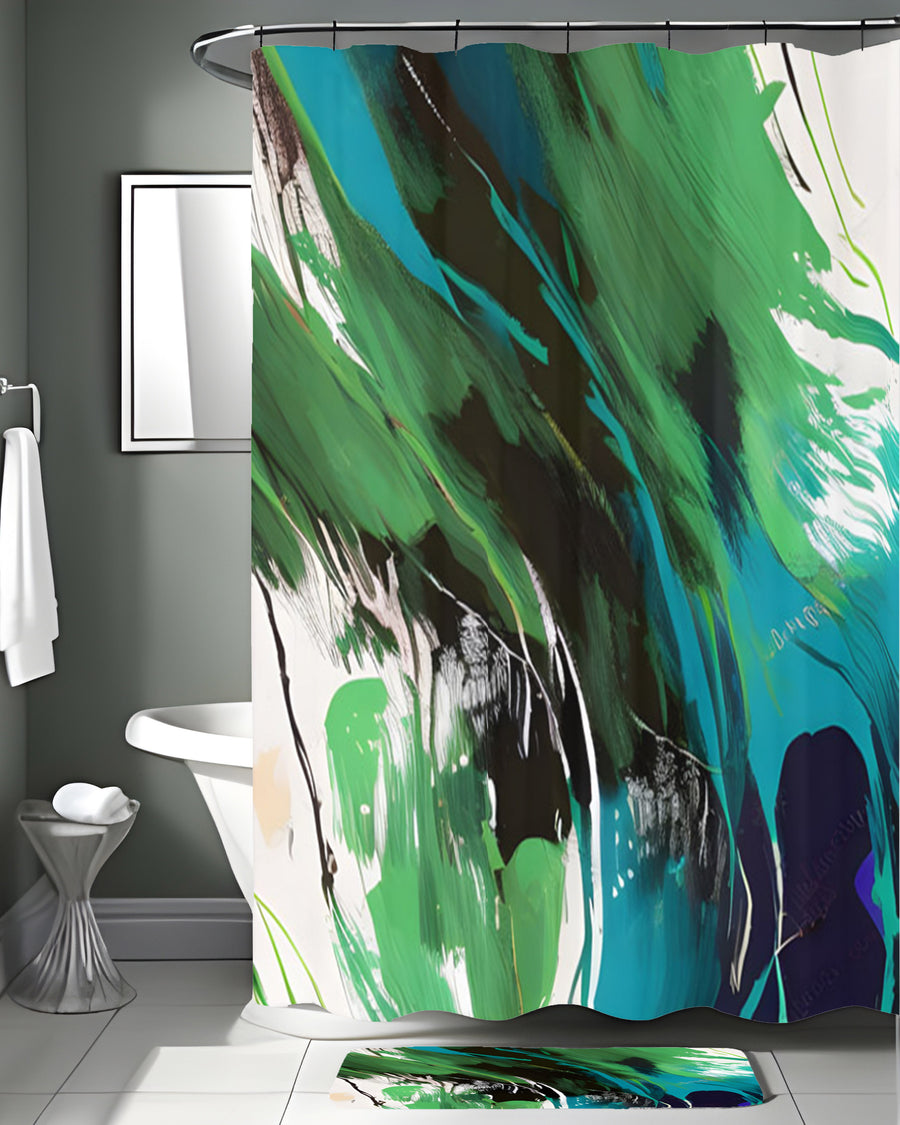 Green Brushstroke Abstract Pattern Shower Curtain