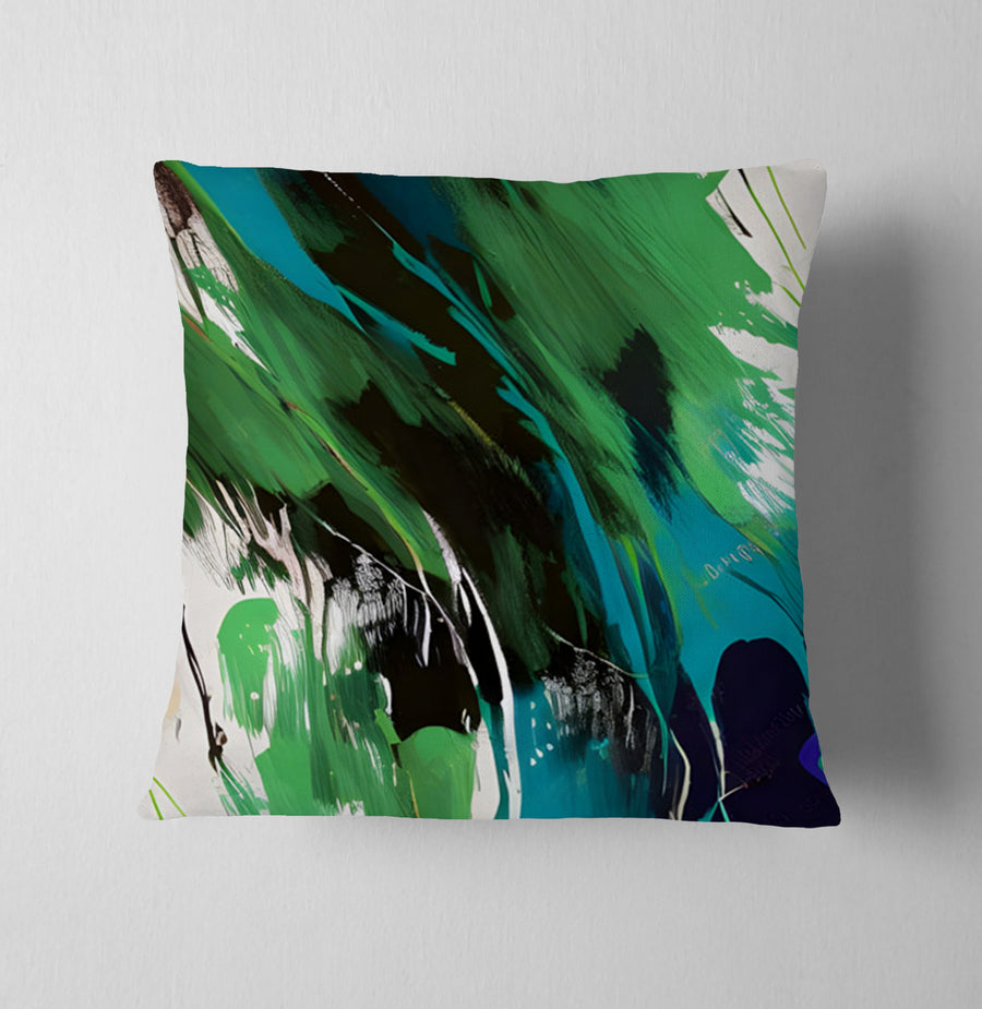 Green Brushstroke Abstract Pattern Throw Pillow Cover