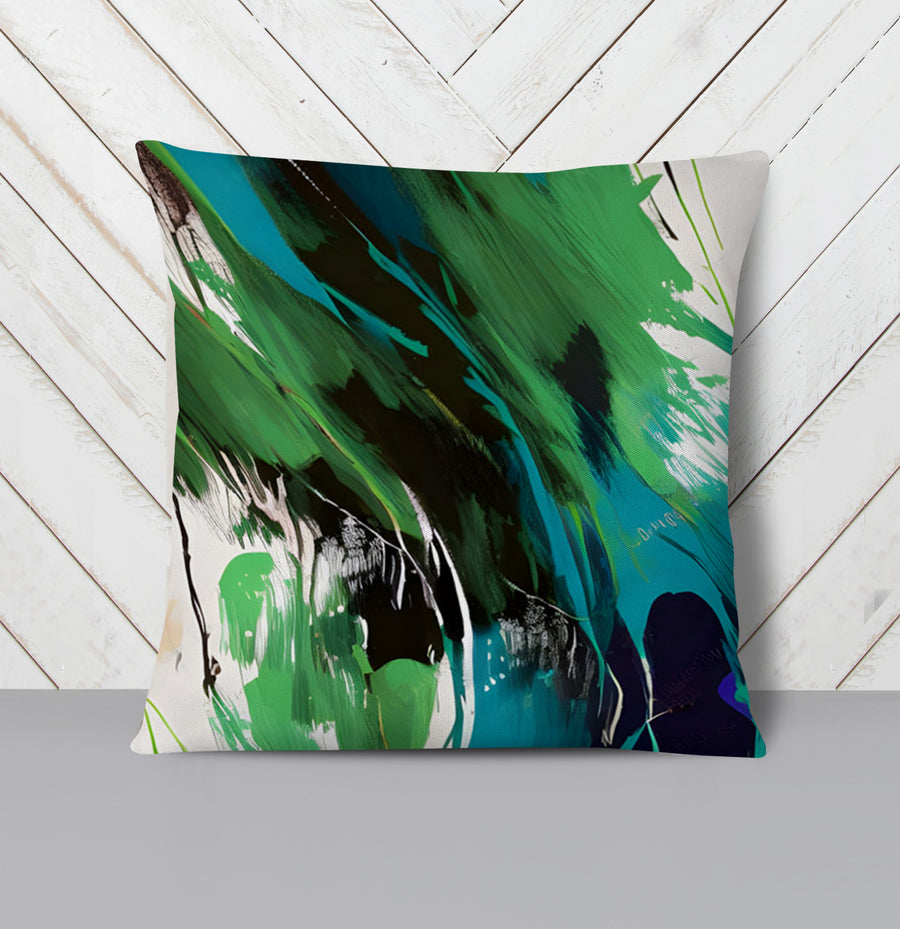 Green Brushstroke Abstract Pattern Throw Pillow Cover