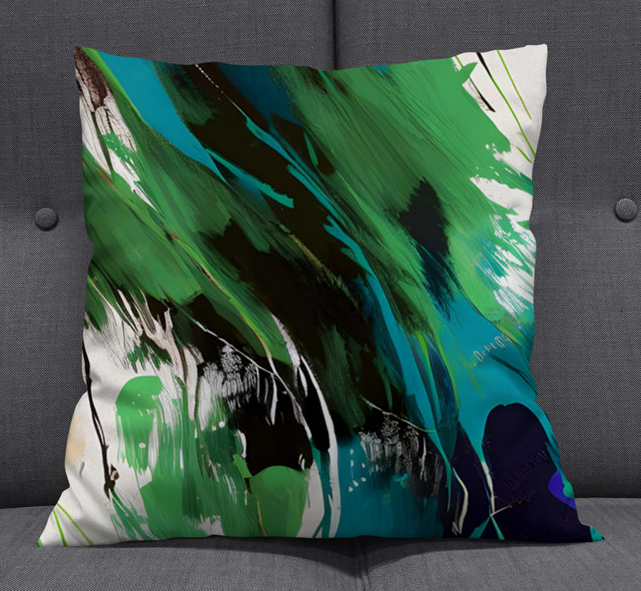 Green Brushstroke Abstract Pattern Throw Pillow Cover