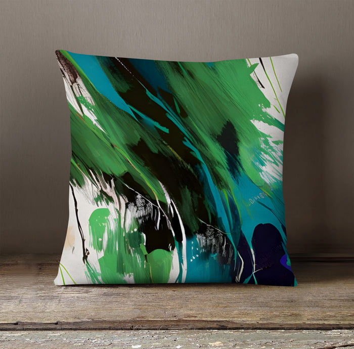 Green Brushstroke Abstract Pattern Throw Pillow Cover