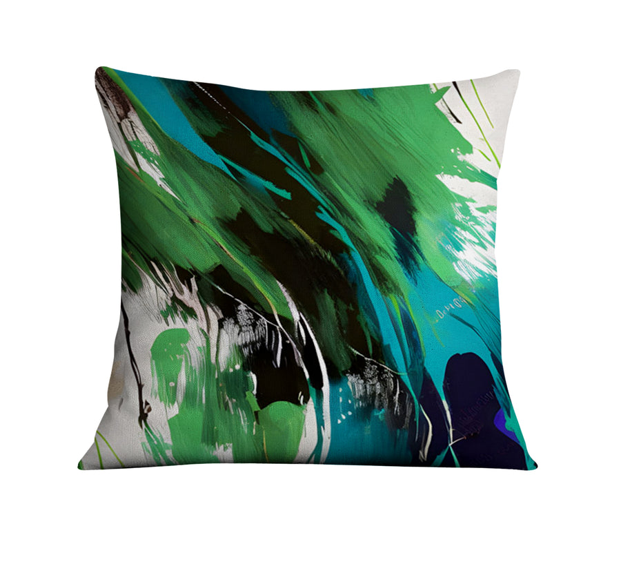 Green Brushstroke Abstract Pattern Throw Pillow Cover