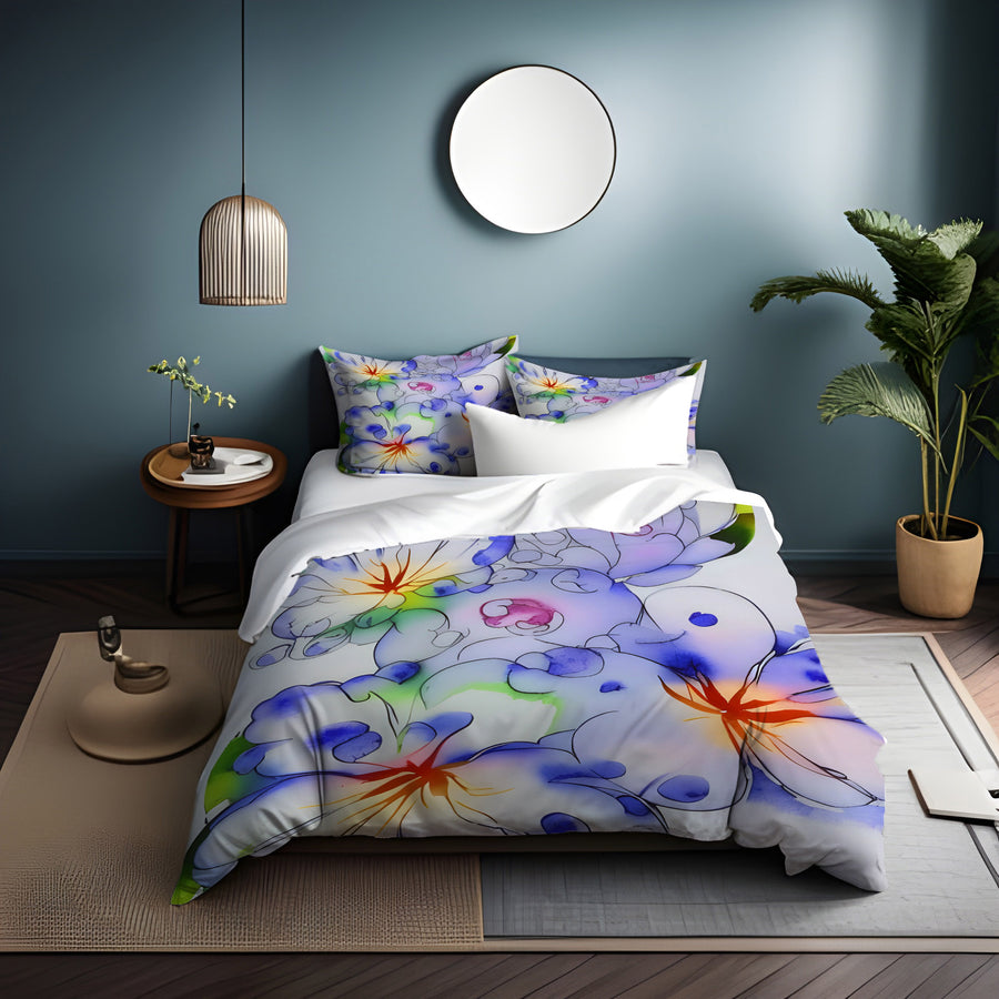 Purple Watercolor Floral Pattern Duvet Cover