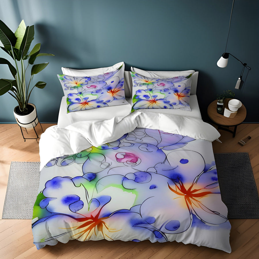 Purple Watercolor Floral Pattern Duvet Cover
