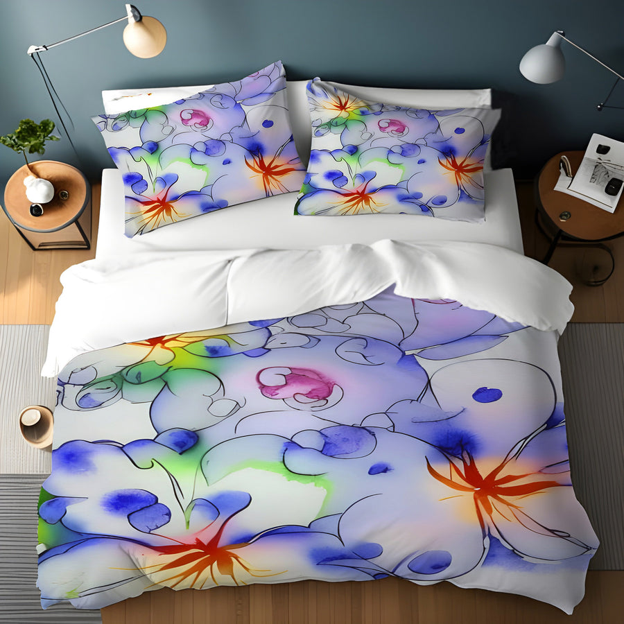 Purple Watercolor Floral Pattern Duvet Cover