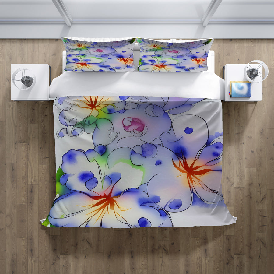 Purple Watercolor Floral Pattern Duvet Cover