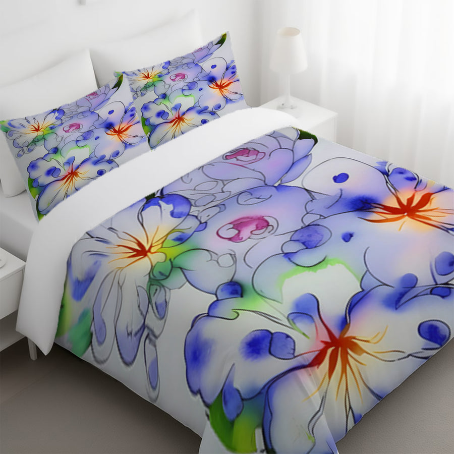 Purple Watercolor Floral Pattern Duvet Cover