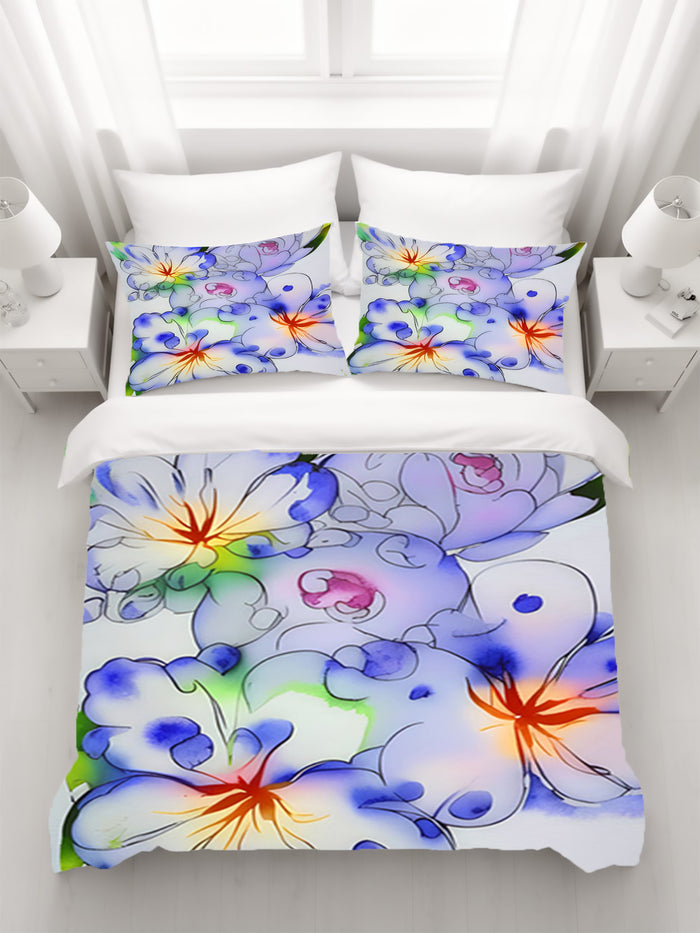 Purple Watercolor Floral Pattern Duvet Cover