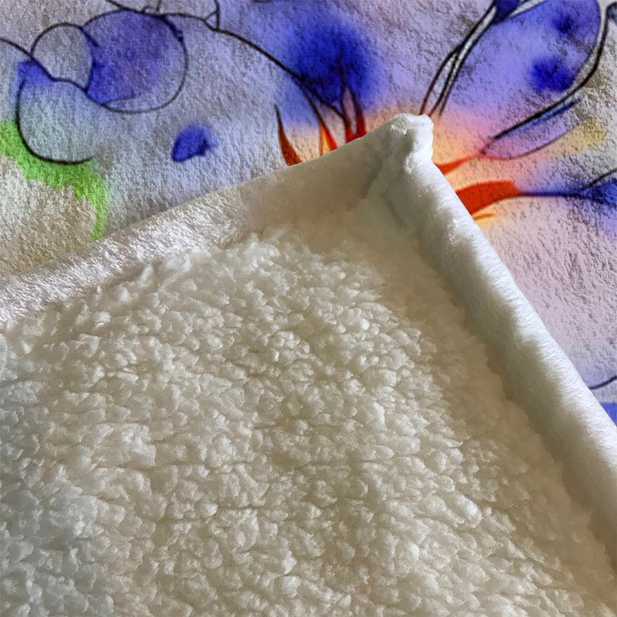 Purple Watercolor Floral Pattern Fleece Sherpa Blanket