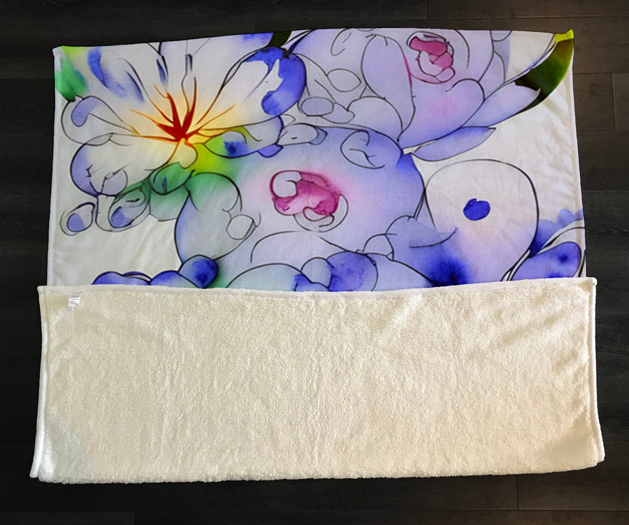 Purple Watercolor Floral Pattern Fleece Sherpa Blanket