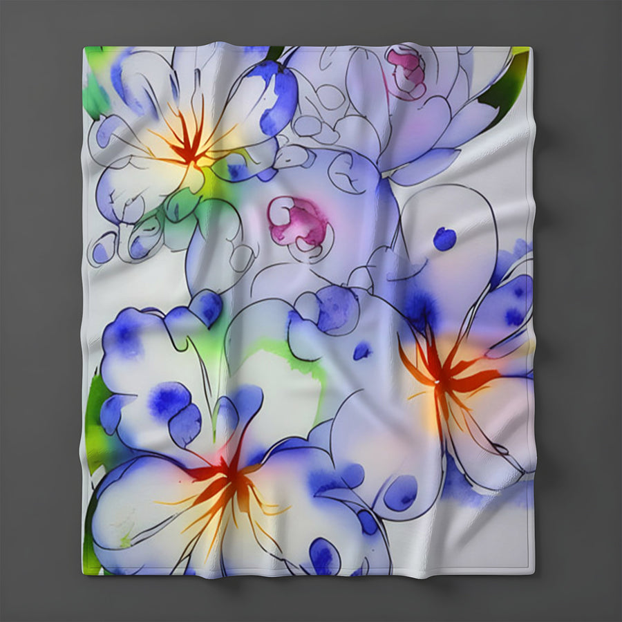 Purple Watercolor Floral Pattern Fleece Sherpa Blanket