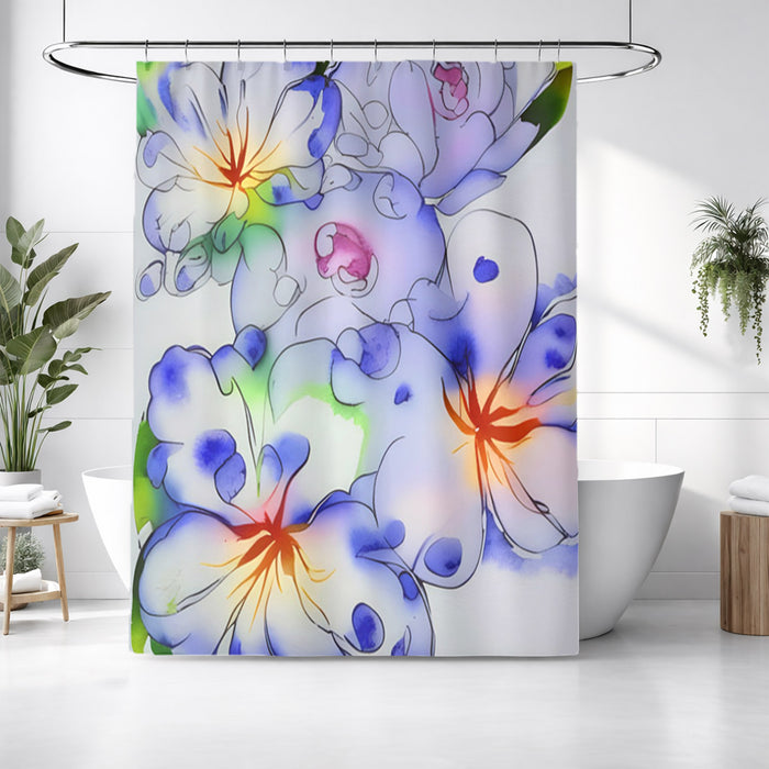 Purple Watercolor Floral Pattern Shower Curtain