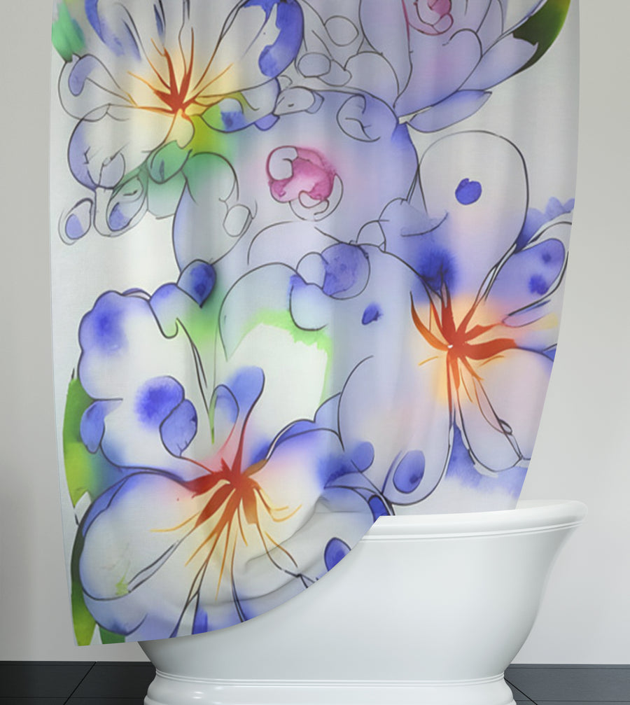 Purple Watercolor Floral Pattern Shower Curtain