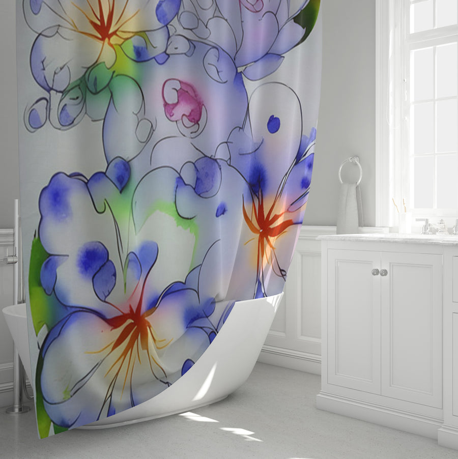 Purple Watercolor Floral Pattern Shower Curtain