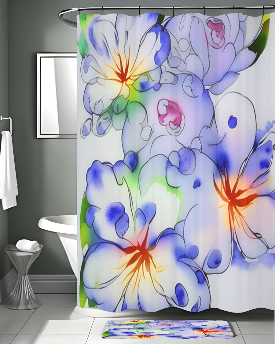 Purple Watercolor Floral Pattern Shower Curtain