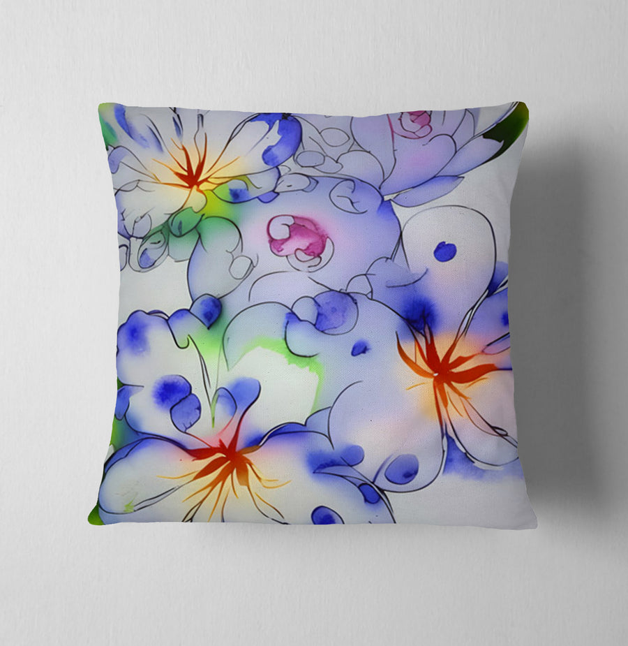 Purple Watercolor Floral Pattern Throw Pillow Cover