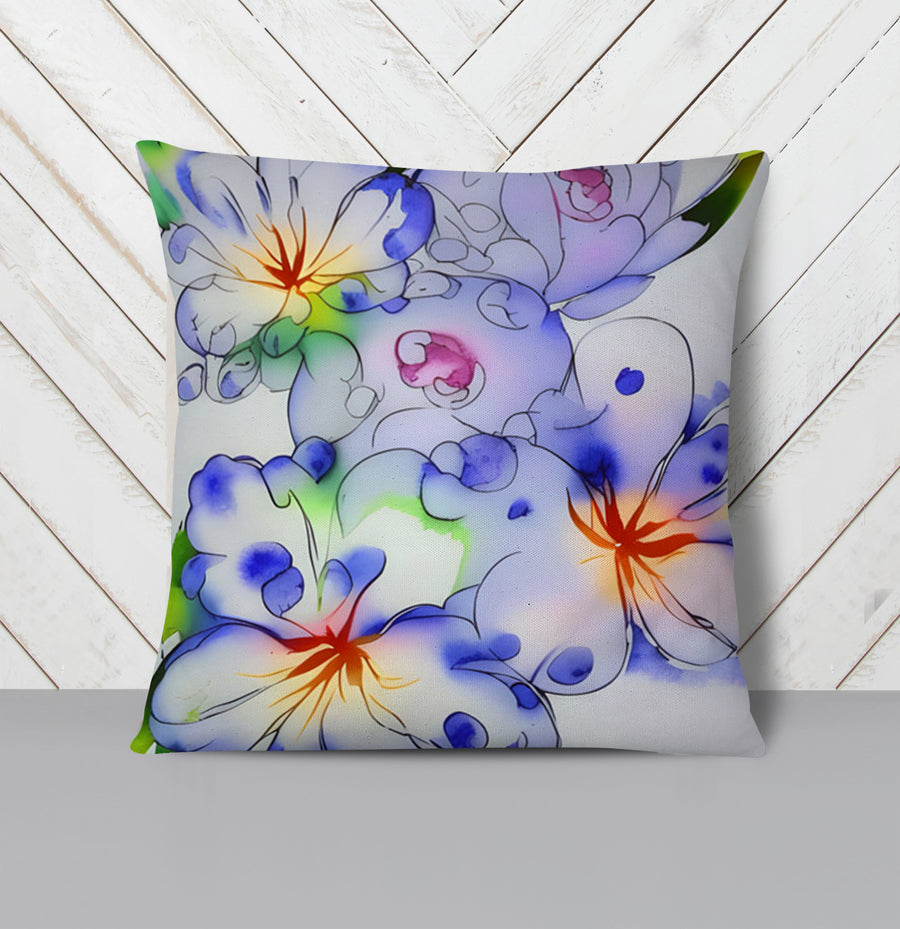 Purple Watercolor Floral Pattern Throw Pillow Cover