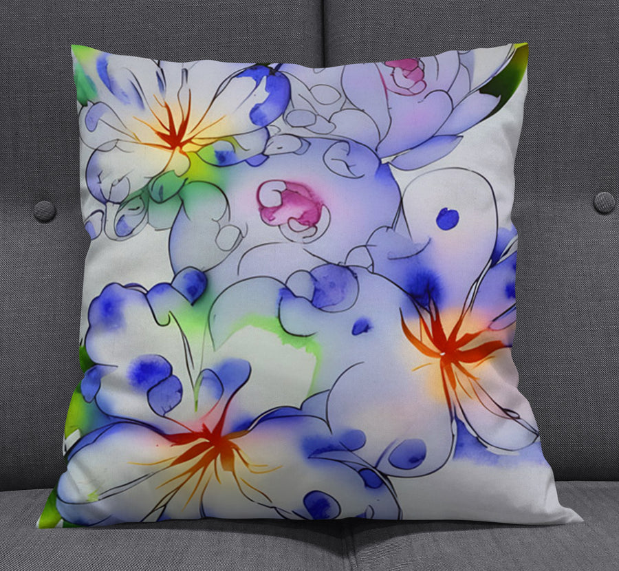 Purple Watercolor Floral Pattern Throw Pillow Cover