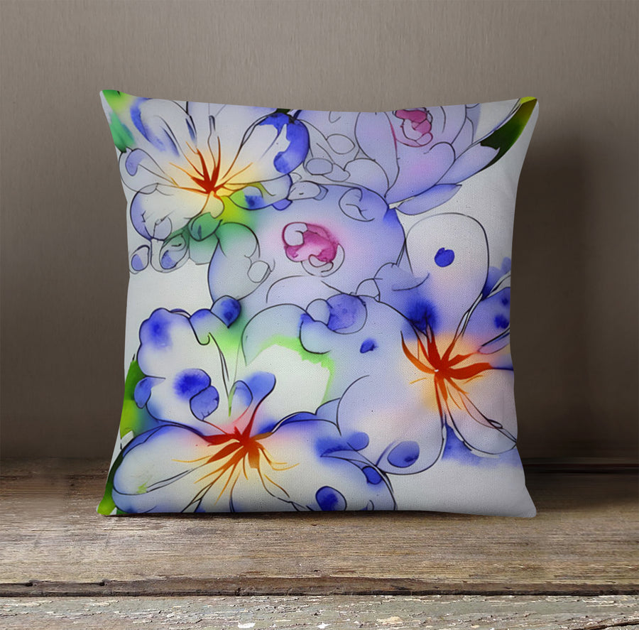 Purple Watercolor Floral Pattern Throw Pillow Cover