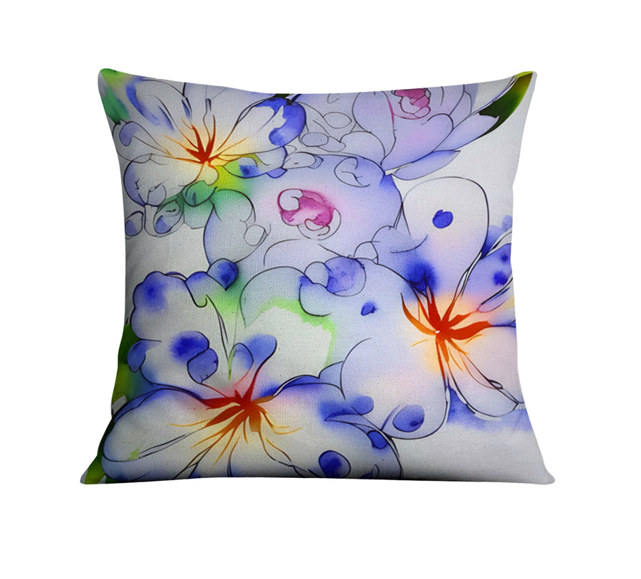 Purple Watercolor Floral Pattern Throw Pillow Cover