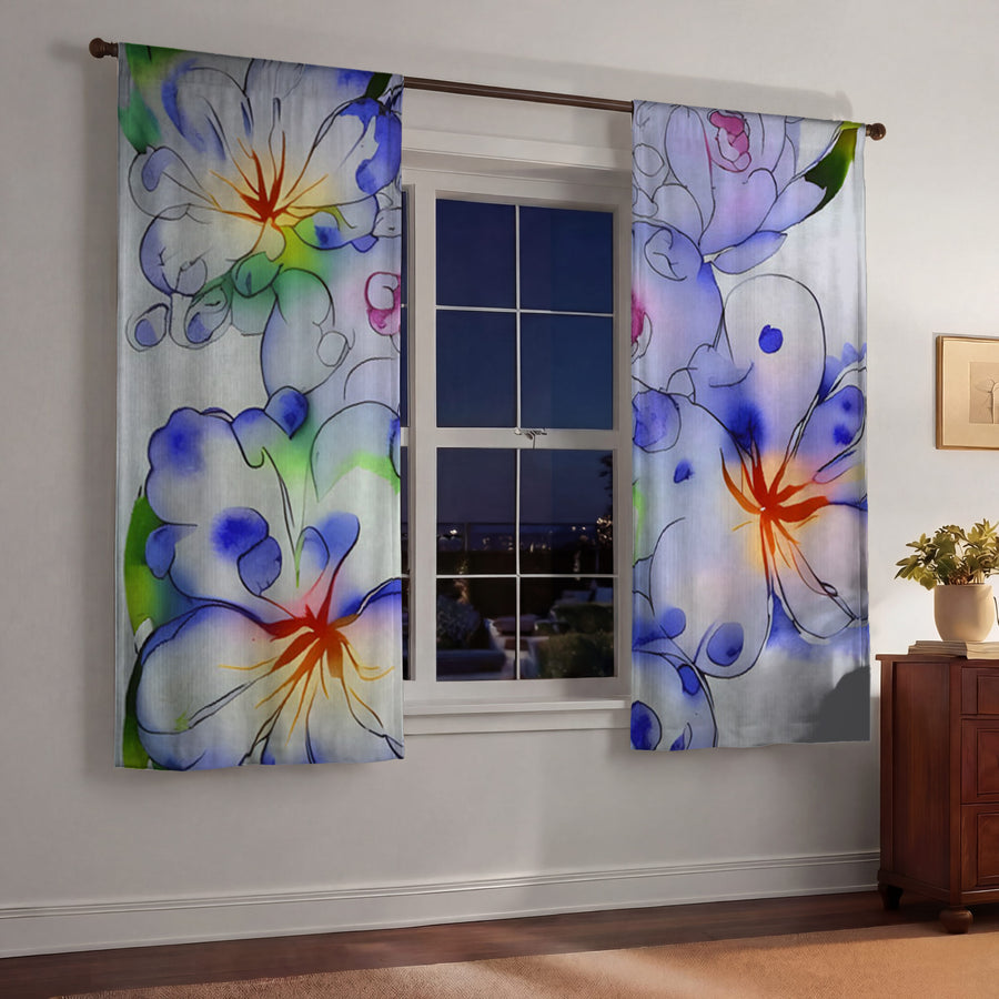 Purple Watercolor Floral Pattern Window Curtains