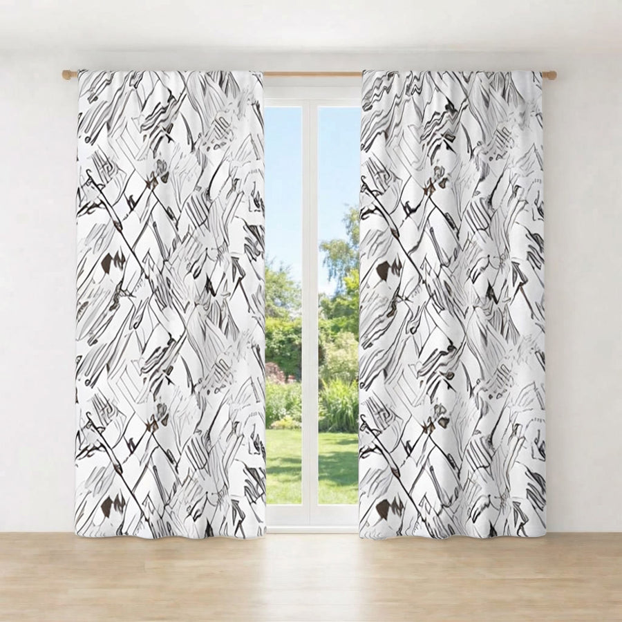 Gray Sketch Texture Abstract Pattern Window Curtains