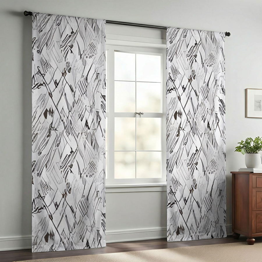 Gray Sketch Texture Abstract Pattern Window Curtains