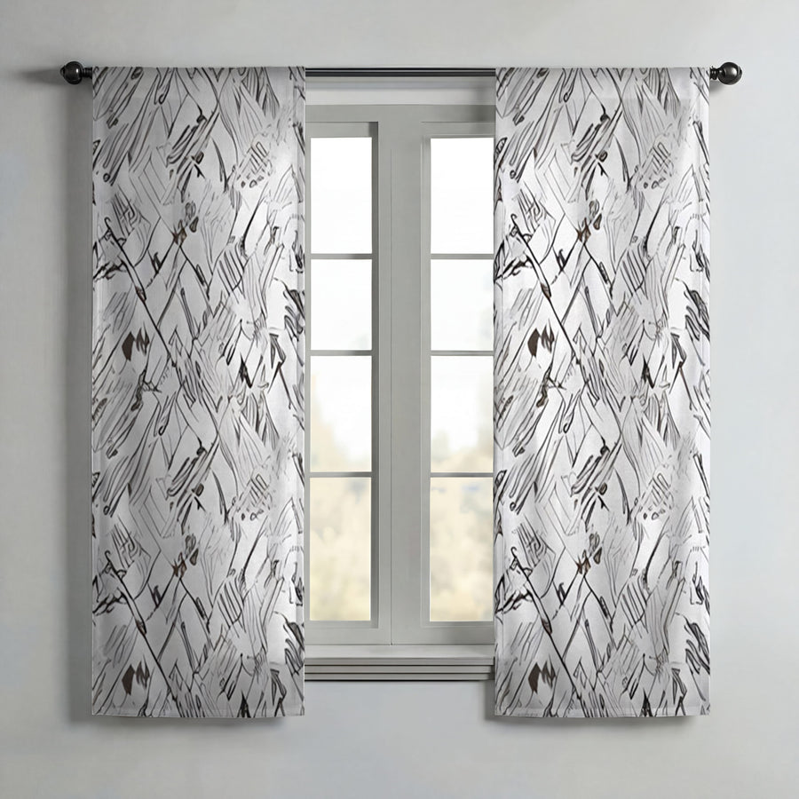 Gray Sketch Texture Abstract Pattern Window Curtains