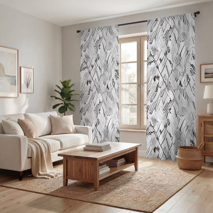 Gray Sketch Texture Abstract Pattern Window Curtains