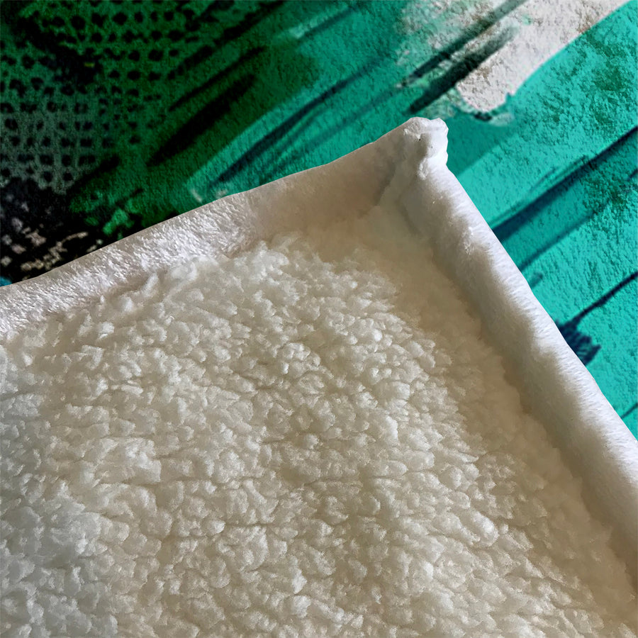 Green and Black Brushstroke Abstract Pattern Fleece Sherpa Blanket