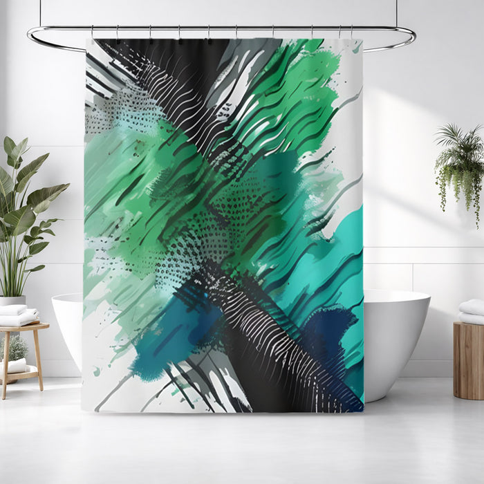 Green and Black Brushstroke Abstract Pattern Shower Curtain