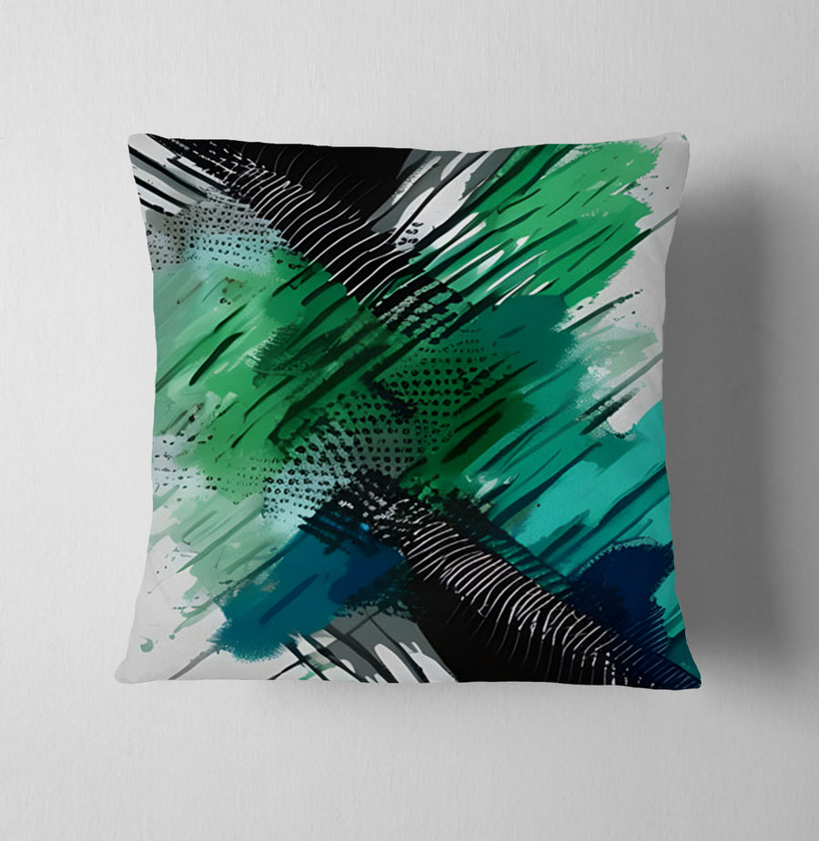 Green and Black Brushstroke Abstract Pattern Throw Pillow Cover